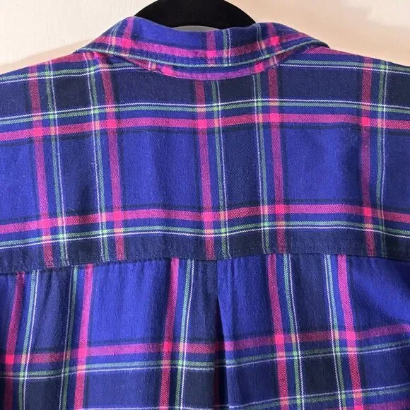 Old Navy The Boyfriend Shirt XL blue & pink plaid soft flannel cotton 1 pocket b - Picture 5 of 9